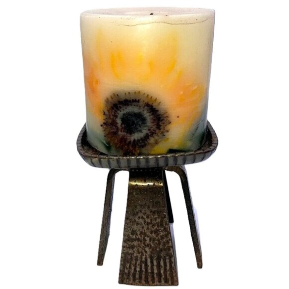 Vintage Modernist Brutalist Cast Iron 4-Legged Large Decorative Candle Holder - Picture 3 of 6